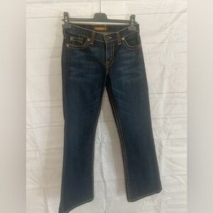 DAVID KAHN WOMEN'S 30Wx33L BLUE BUTTON FLAP BACK POCKETS BOOT CUT JEANS #